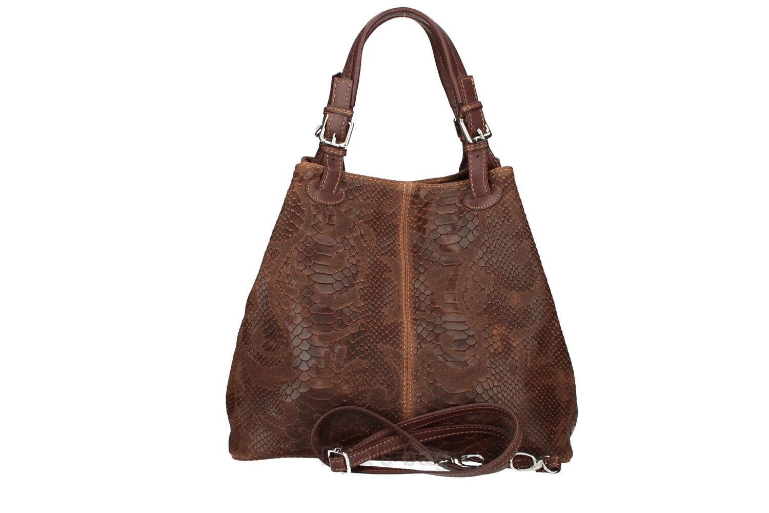 100% leren tas - Python Print Leer - vakje voor mobiel - verstelbare schouder band - BRUIN kleur - Afbeelding 3