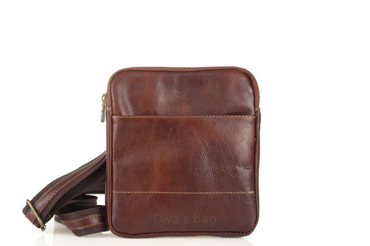 Heren Tas Van Echt Leer Met Ritssluiting En Schouderband - binnen voering kleur BRUIN