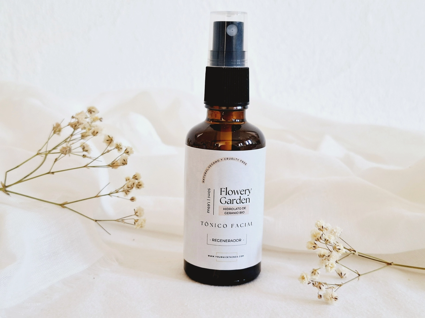 Biologische Regenererende Gezichtslotion -  Bloemenwater - FLOWERY GARDEN - geranium hydrolaat 50ml