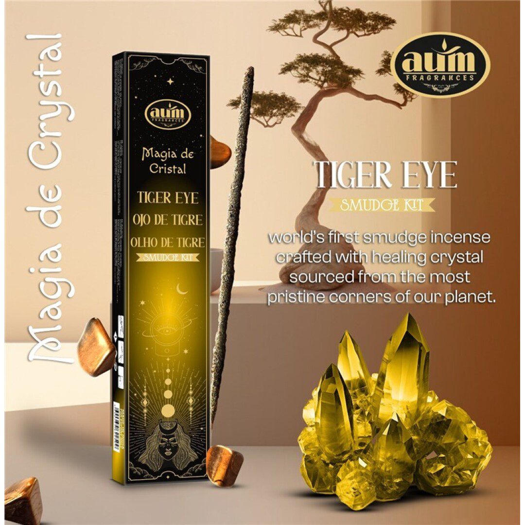 2 pakketen Handgemaakte wierook sticks met TIJGER OOG edelsteen gratis - energie - innerlijk balans 20gr