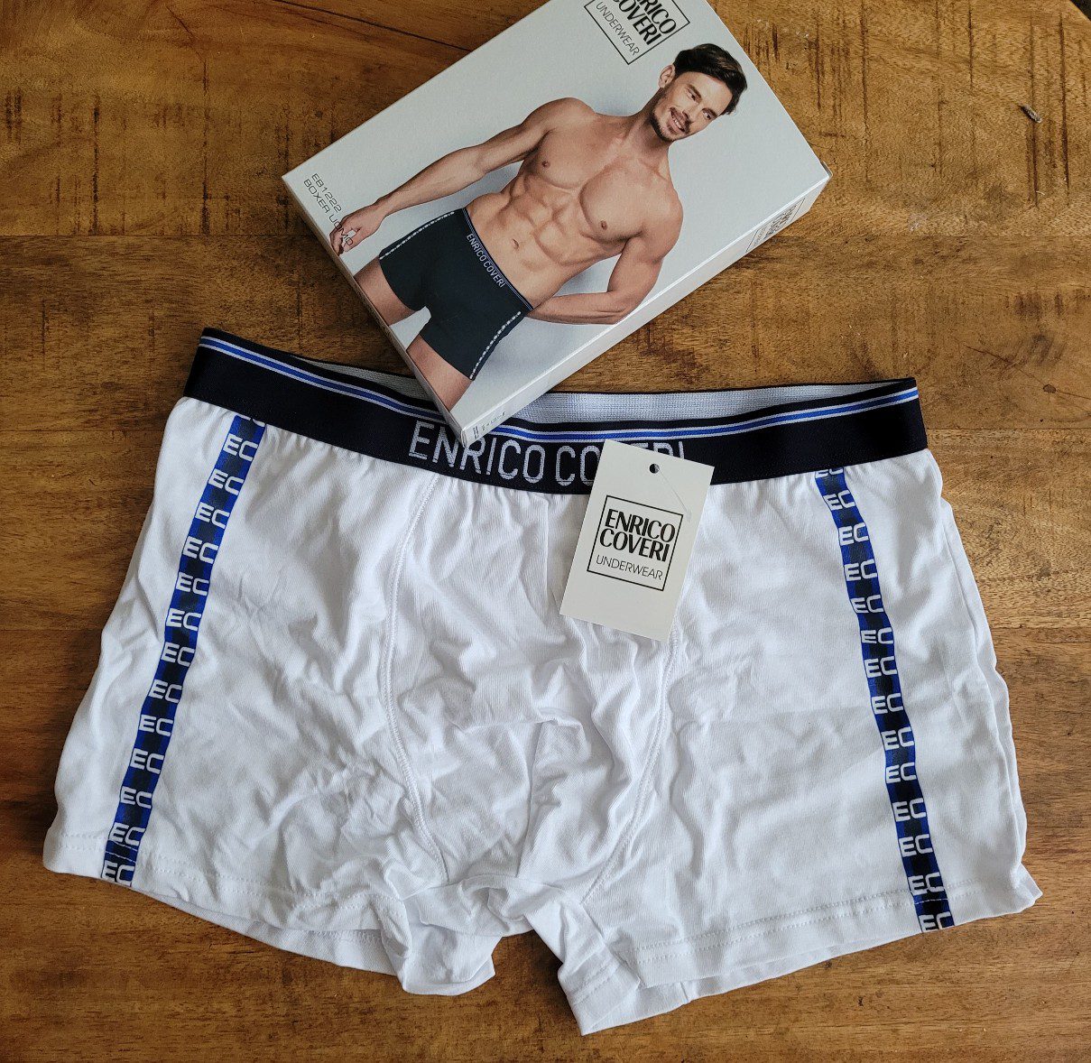 Enrico Coveri set van 3 stuks katoenen heren boxer in kleuren Blauw - Zwart - Wit of Grijs MAAT M - Afbeelding 6