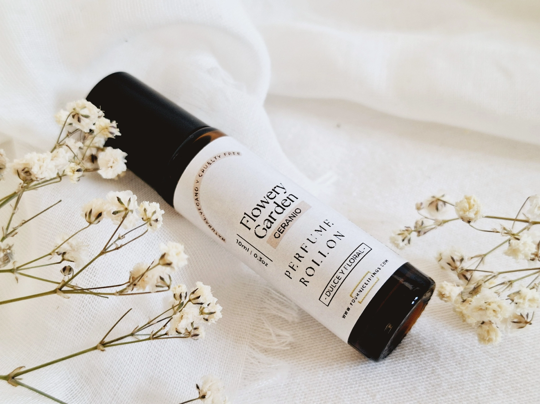 Biologische etherische olie compositie parfum FLOWERY GARDEN - zoete en bloemige geraniumgeur - roll on 10ml
