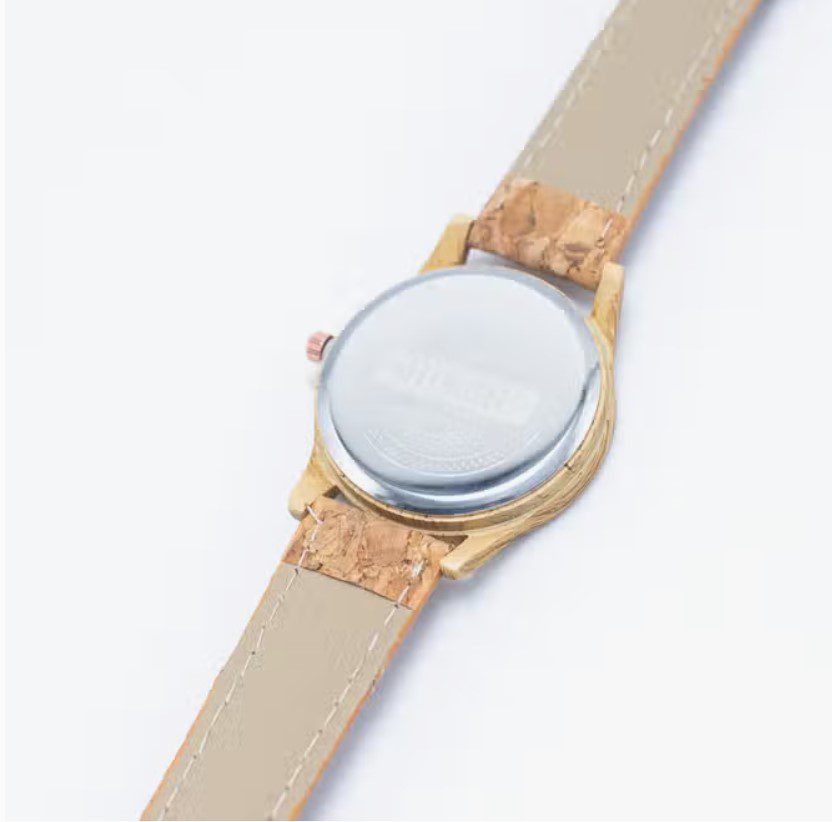 Ecologische Horloge met eerlijke kurk band voor dames - milieuvriendelijk- goudkleurig horloge kast WA-359