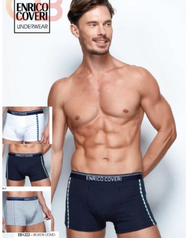 Enrico Coveri set van 3 stuks katoenen heren boxer in kleuren Blauw - Zwart - Wit of Grijs MAAT M