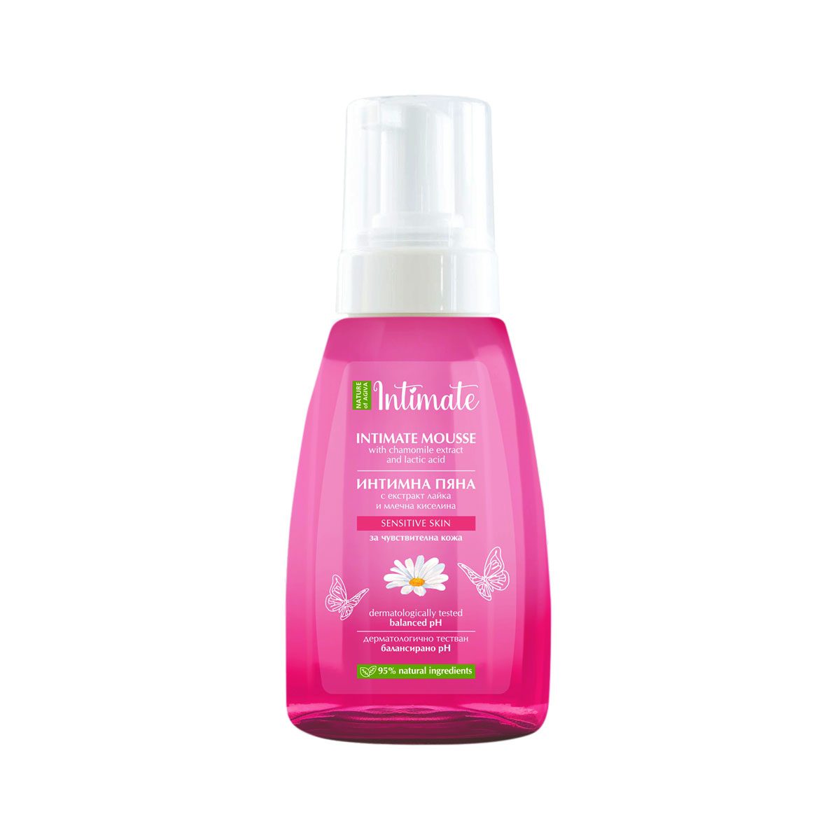 Natuurlijke intieme schuim was met kamille en melkzuur voor gevoelige huid - gebalanceerde pH 250ml