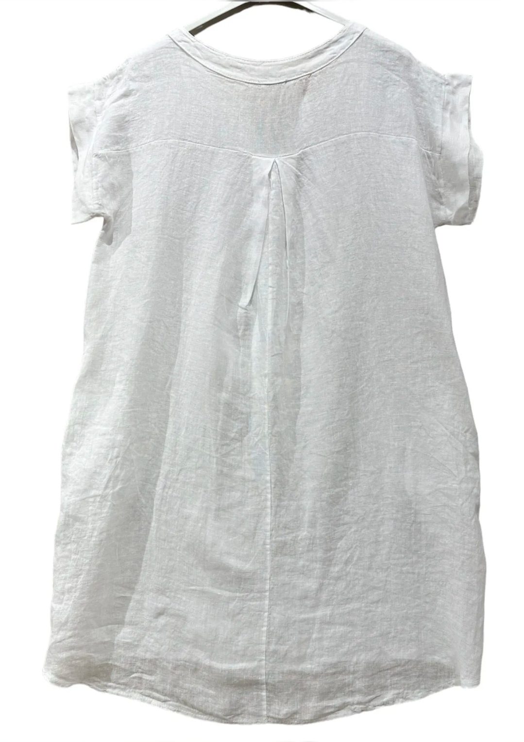 Luchtige linnen jurk- kleur WIT- korte raglan mouwen - zijzakken en knoppen - maat  42/44