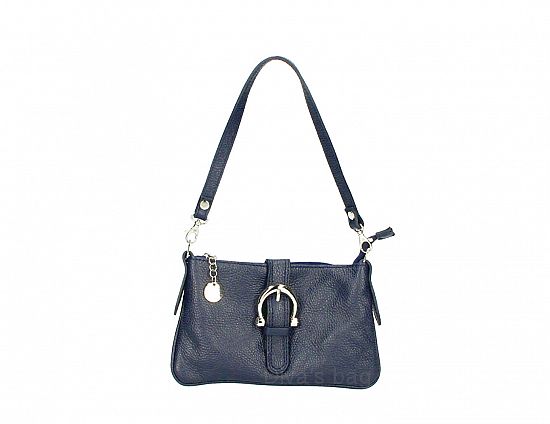 Leuke kleine leren tas - korte afneembare hand vatten - zilver hanger - ritesluiting - kleur DONKER BLAUW