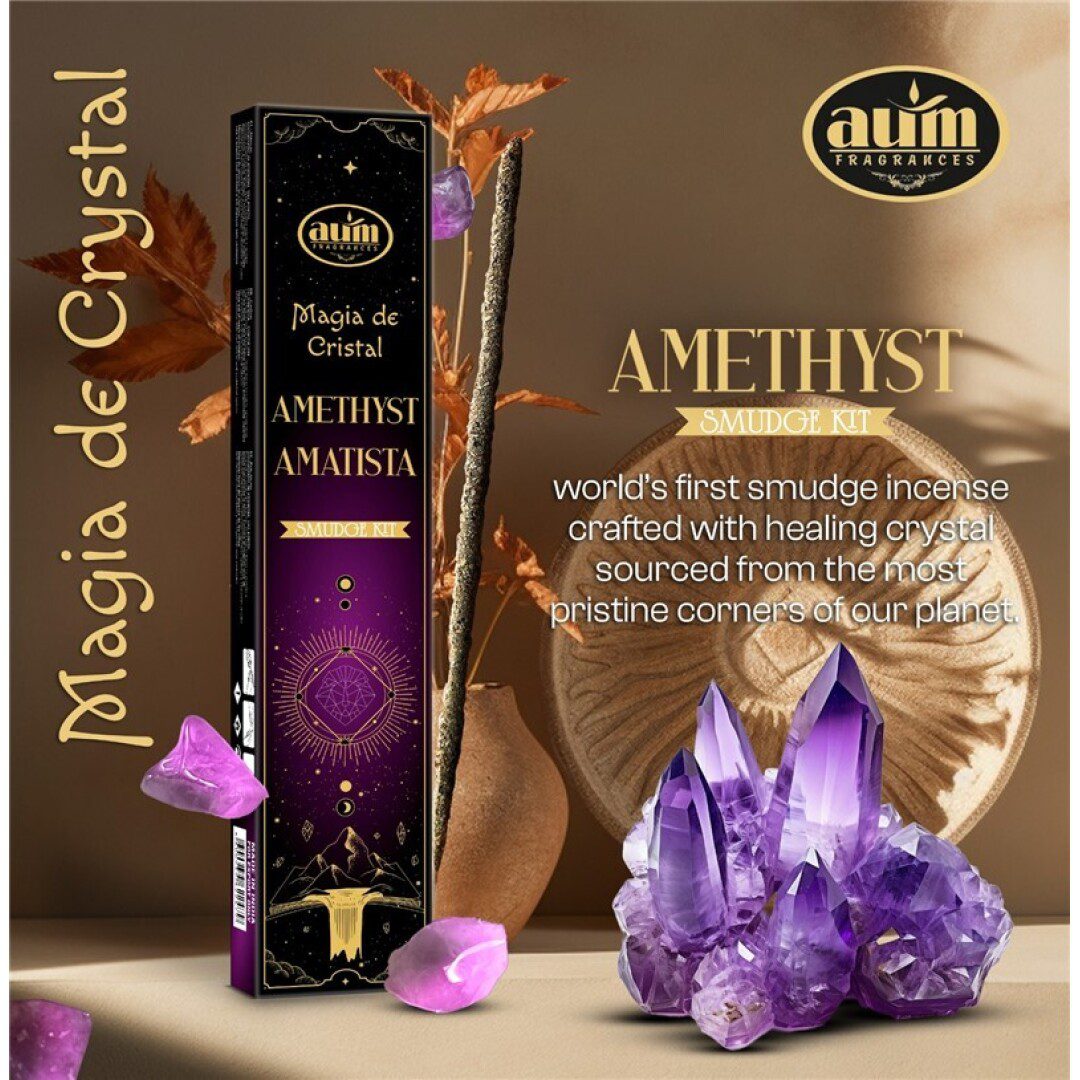 2 pakketen Handgemaakte wierook sticks met AMETHIST edelsteen gratis - Rust - Wijsheid 20gr