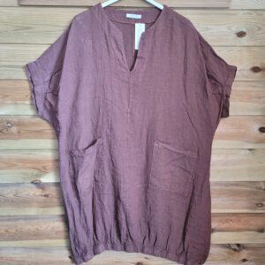 Comfortabele linnen jurk met zakken en raglan mouw , kleur BRUIN, maat 44