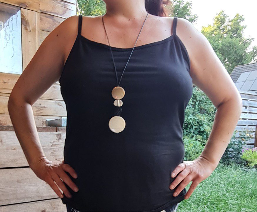 Boho lange ketting - acryl ronde elementen - was koord - elegante lange ketting - goud en zilver - Afbeelding 4