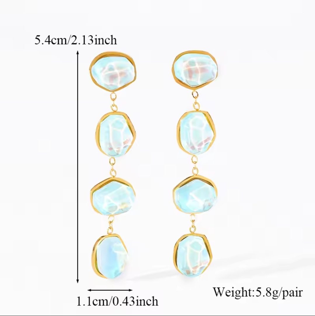 Elegante lange roestvrij staal oorbellen met BLAUW KLEUR hars stenen - ronde elementen