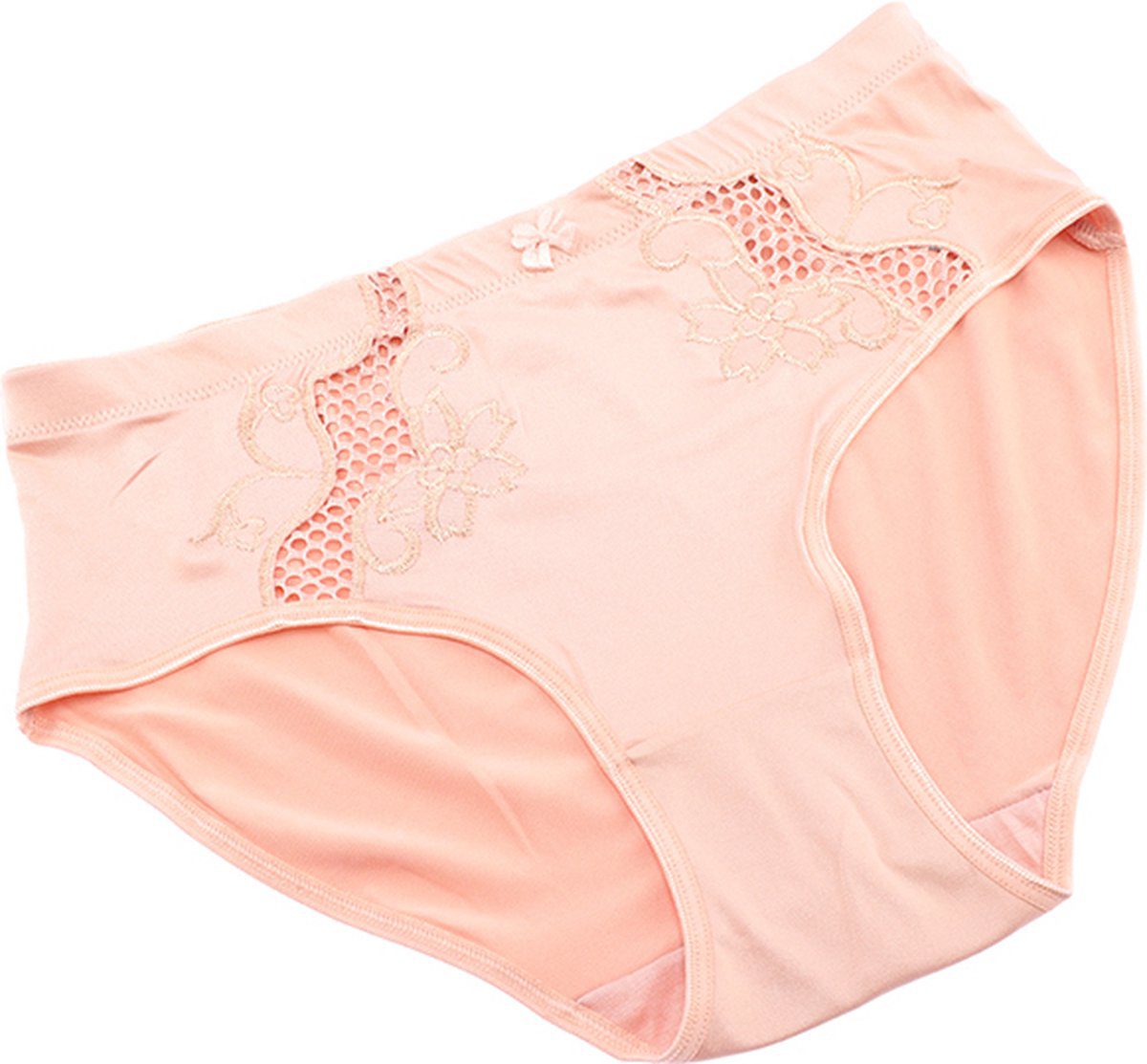 2 stuks Elegante dames elastische slips met kant decoratie, Maat XL kleur TAN