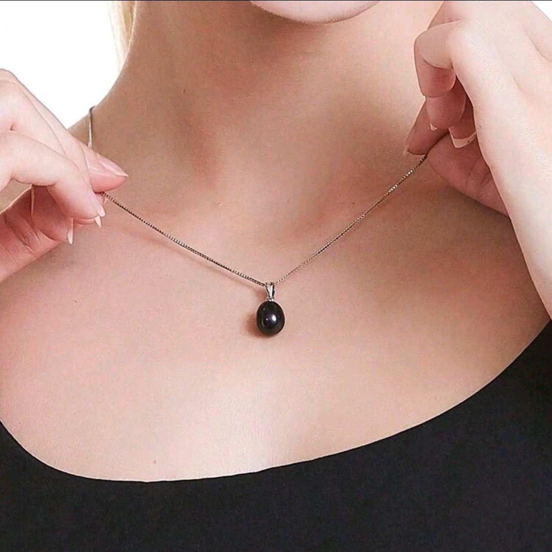 Zilver 925 ketting met diep blauwe zoetwater parel - met een doos - elegante collier voor dames 1st