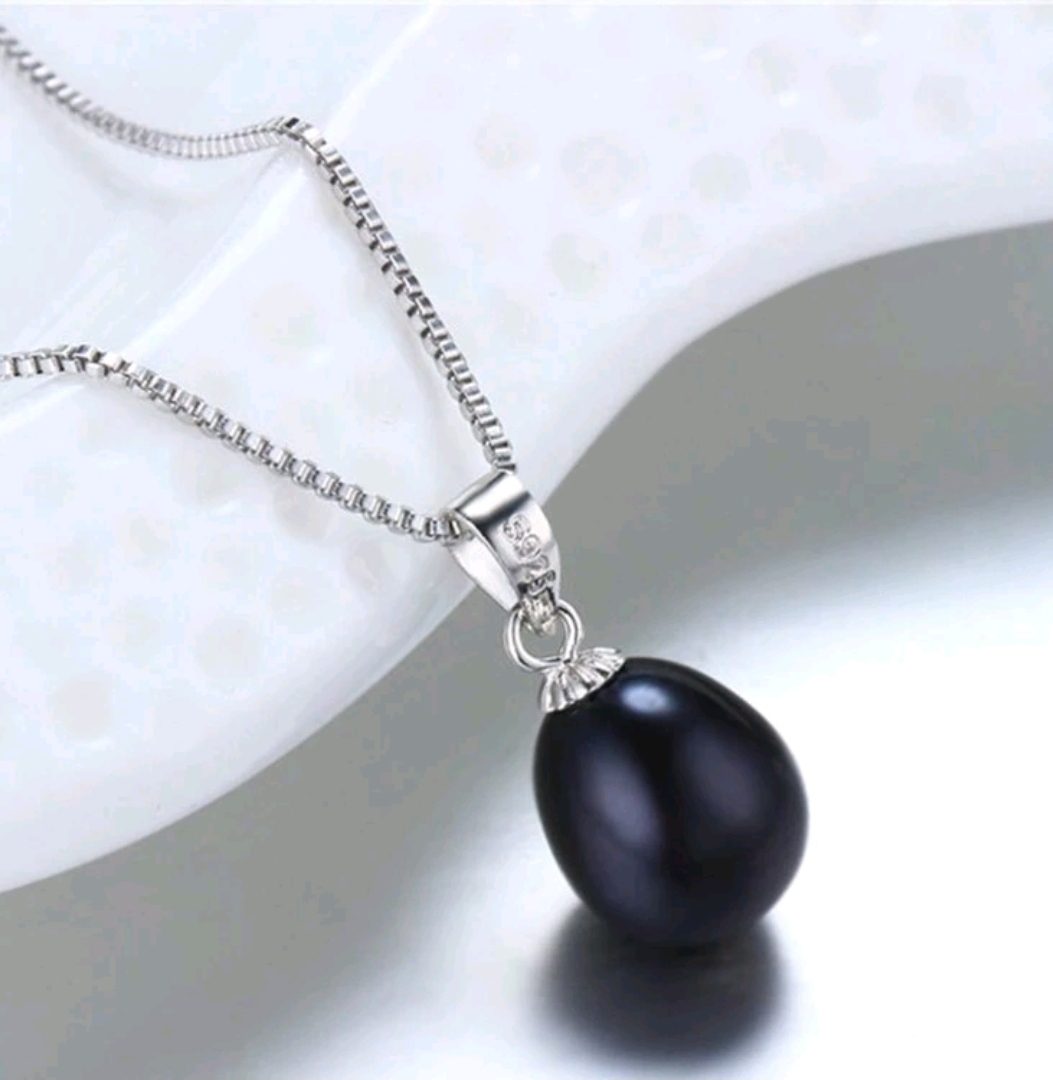 Zilver 925 ketting met diep blauwe zoetwater parel - met een doos - elegante collier voor dames 1st