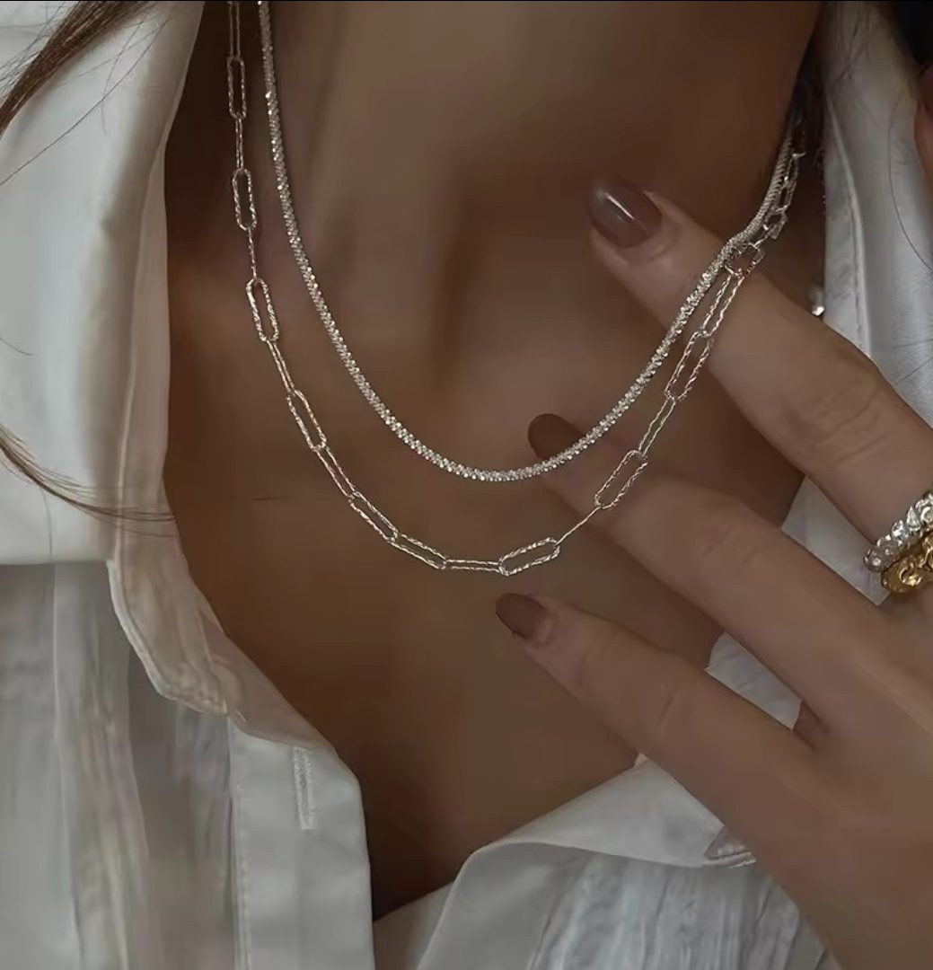 Zilver sieraden set - ketting en armband - bestaat uit dubbele armband en collier 2st