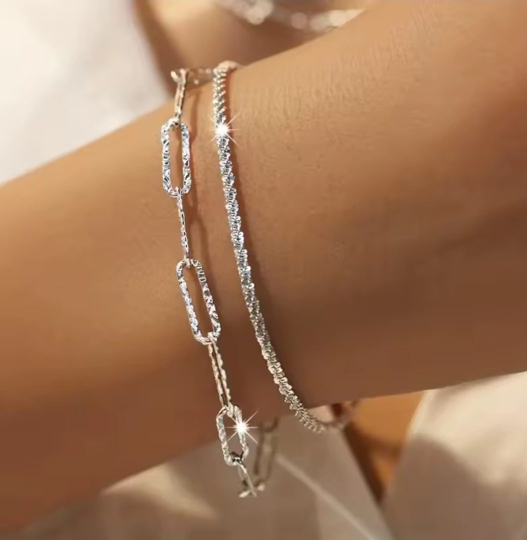 Zilver sieraden set - ketting en armband - bestaat uit dubbele armband en collier 2st - Afbeelding 3