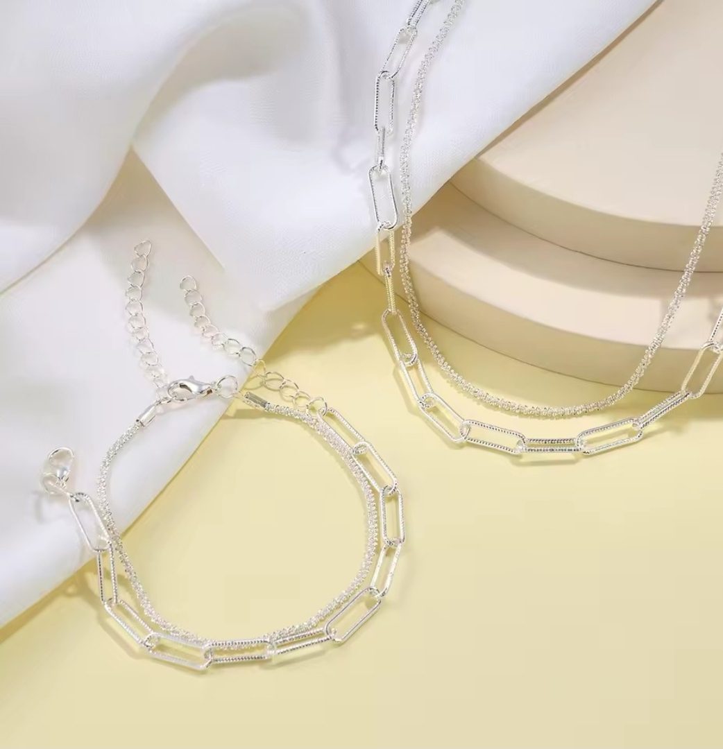 Zilver sieraden set - ketting en armband - bestaat uit dubbele armband en collier 2st - Afbeelding 4