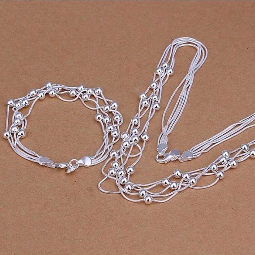 Zilver 925 sieraden set - ketting en armband - bestaat uit 5 lagen 2st