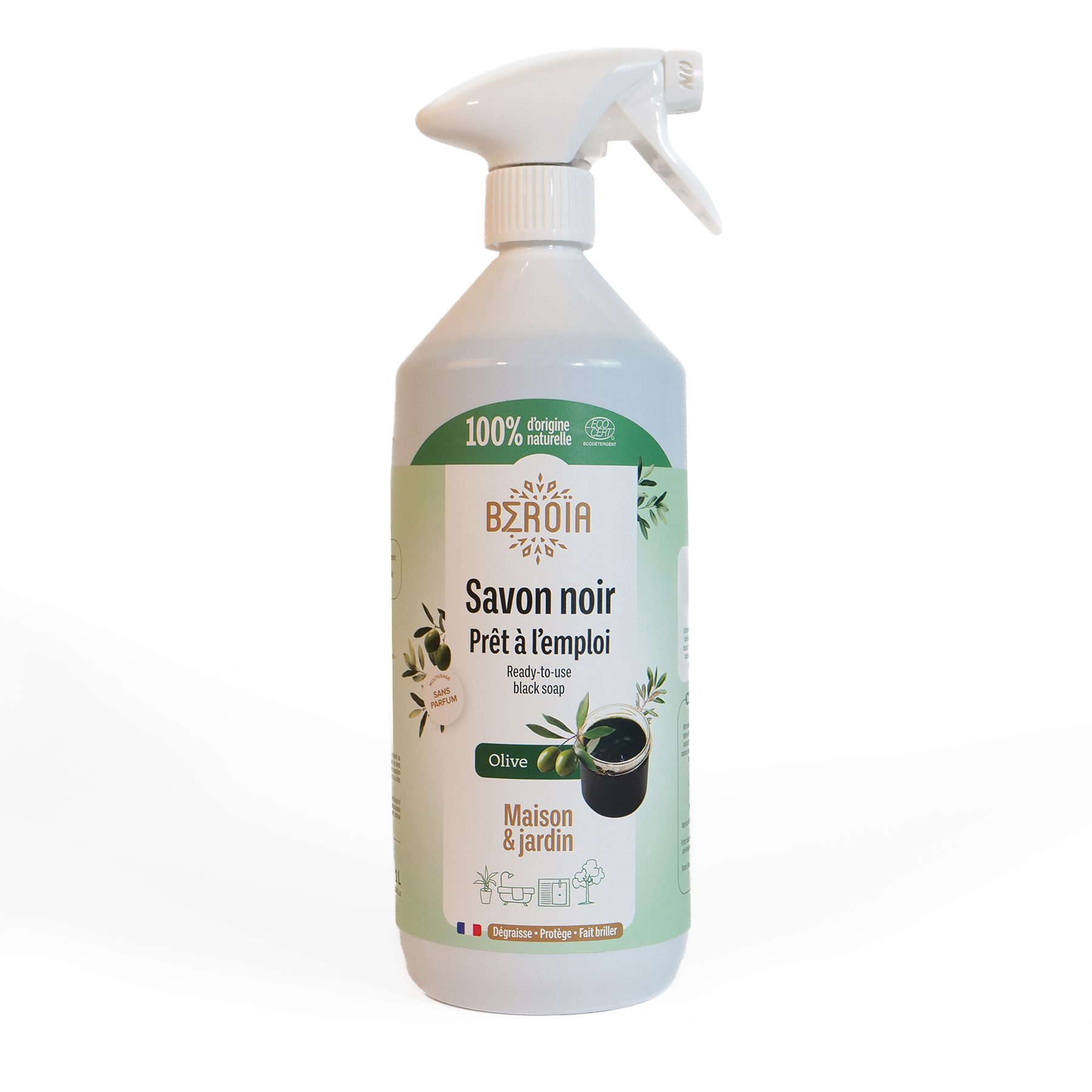 Natuurlijk en ecologisch afbreekbaar Aleppo zwarte zeep spray voor schoonmaak - aller oppervlakten en tuin 1L